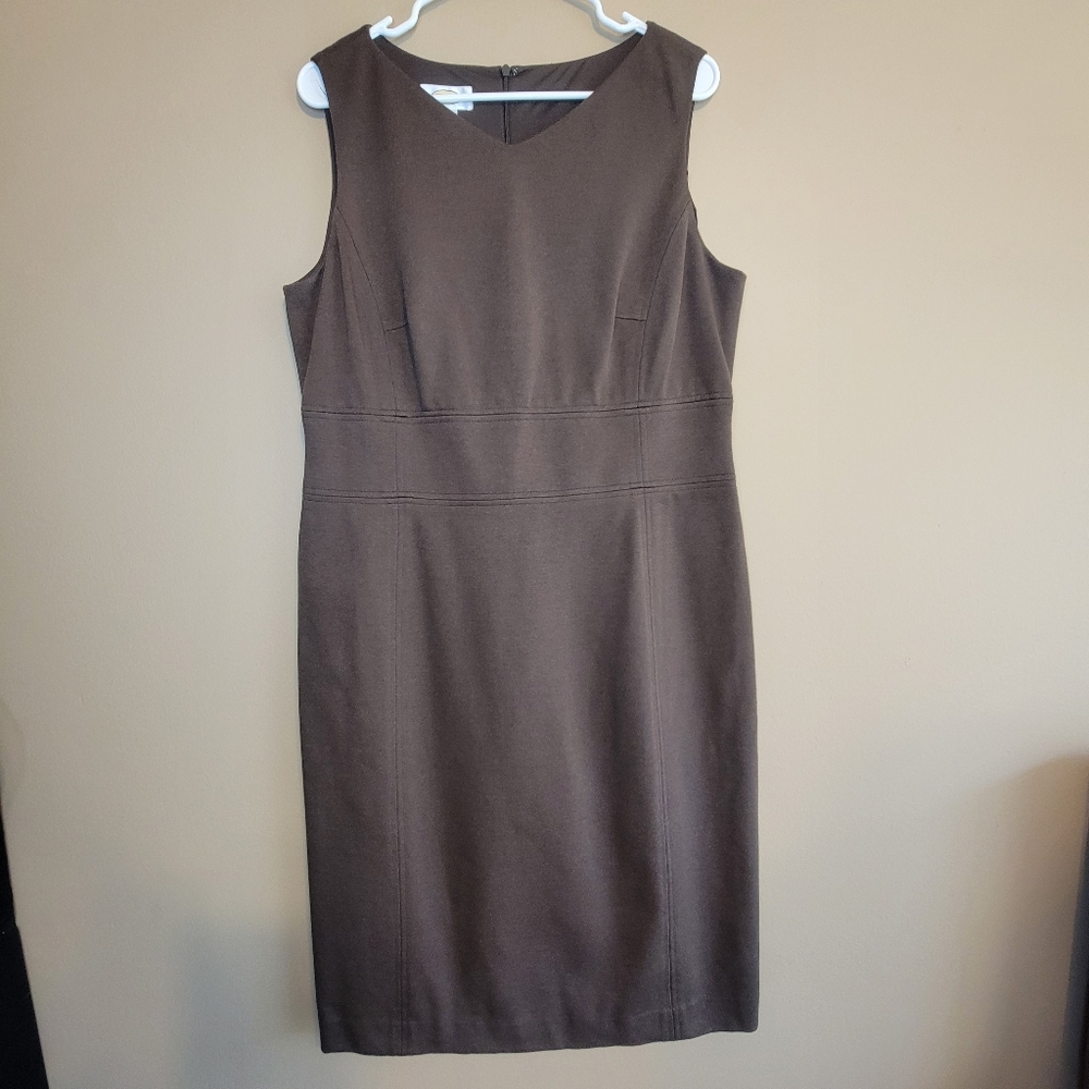 Talbots Chocolate Brown Sheath Dress Waist Zipper Sleeveless 14 Classic NWT VTG‎